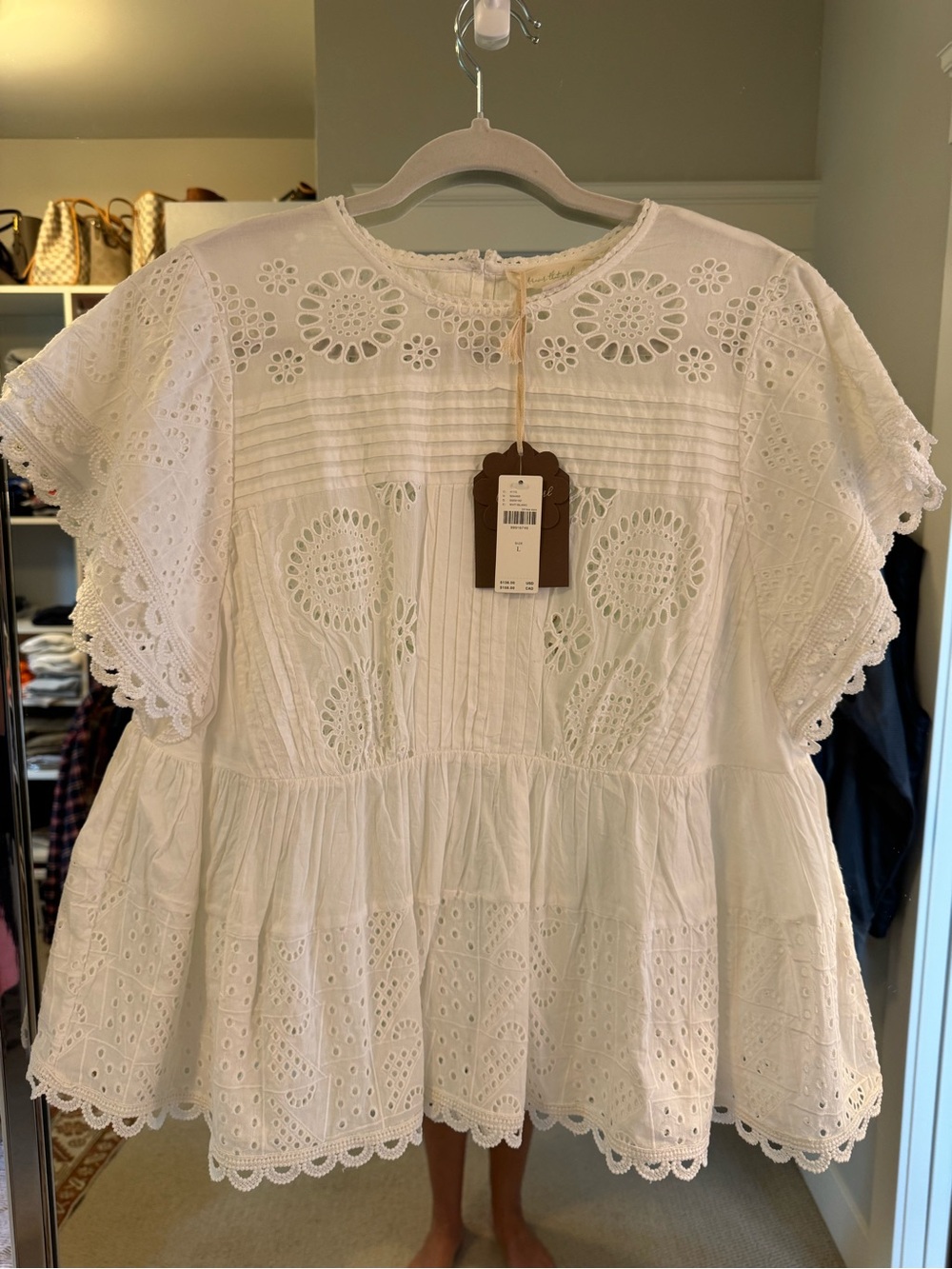 Anthropologie White Eyelet Peplum Top - Picture 1 of 6